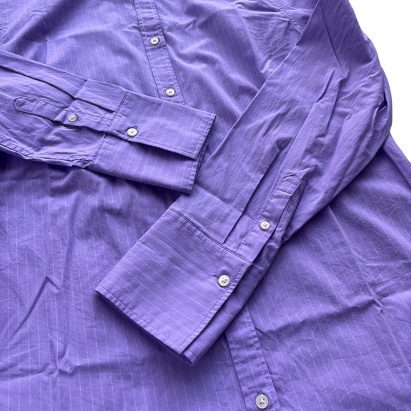 Banana Republic Womens Size 12 Riley Lilac Purple Striped Cotton Blend Button Up - Picture 11 of 12